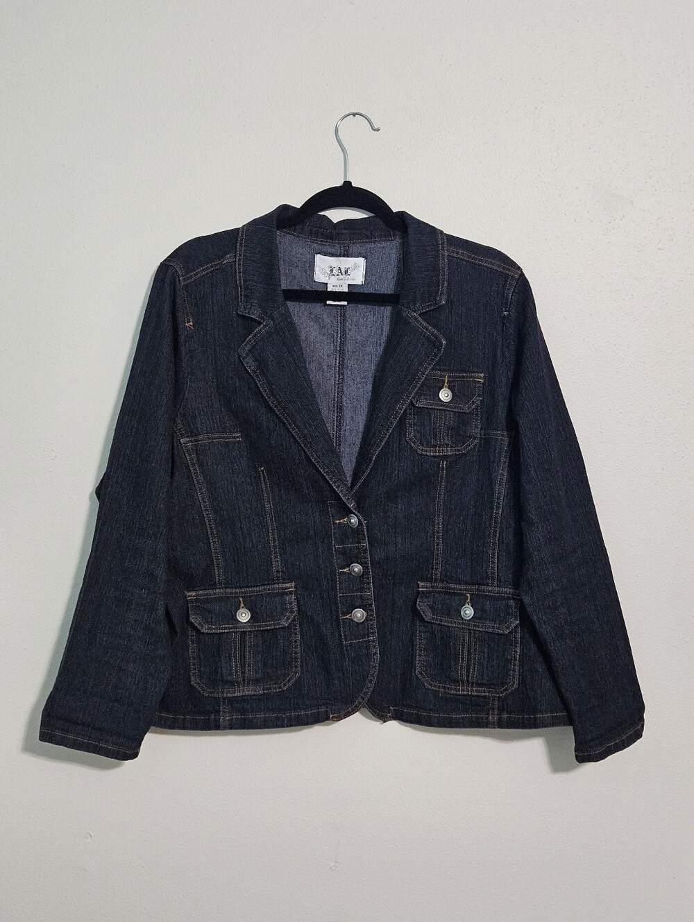 LAL Live A Little Dark Wash Denim Blazer Jacket 1X Plus